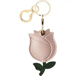 Leather Keychain Holder Case Compatible with Apple AirTag, Cute Protective Air Tag Cover with Keychain Ring, Anti-Scratch Finder GPS Tracker Case for Wallet Keys(Flower-B)