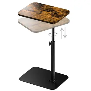 Adjustable Swivel TV Tray & Couch Side Table, Heavy Duty C-Shaped End Table with Natural Wood Top for Eating, Living Room, Bedroom, and Bathroom Use