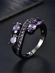 Elegant Luxurious Purple Double-Row Zirconia Promise Ring for Women Charm Wedding Engagement Ring Bridal Jewelry Christmas Valentine's Day Anniversary Gifts Statement Multi Ring
