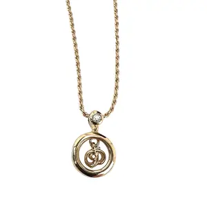 Pre-owned Christian Dior Costume Crystal Diamond Pendant Necklace with Gold Chain and Elegant Design