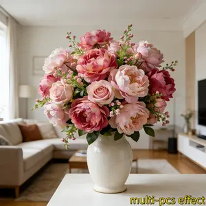 4pcs Realistic Two-Tone Pink Artificial Peony Bouquet, DIY Fake Flowers for Home Living Room Decor, Wedding Decor, Valentine's Day Gift, Long-Lasting Faux Flowers Perfect for Birthday Party, Garden, Bedroom, Dining Table, Window Sill & Bridal Bouquet