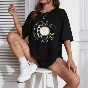 women Vintage Rotary Phone Dial Pattern T-Shirt-100% Cotton,Comfortable Short Sleeve Crew Neck,Perfect for Summer Outdoor Activities and Casual Wear,Casual Style,graphic tee Breathable Clothes Fabric