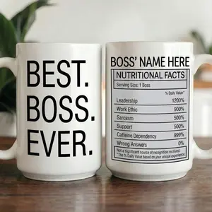 Best Boss Ever Mug, Personalized Funny Boss with Nutrition Facts Coffee Cup, Funny Boss Gift for Manager, Boss’s Day, Office Thank You