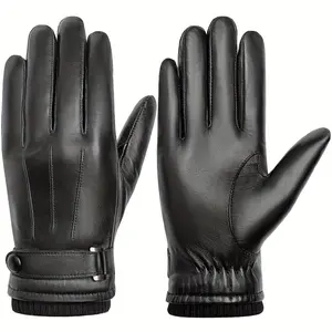 WARM & STURDY! Men’s Black Leather Gloves for Hiking/Skiing/Camping