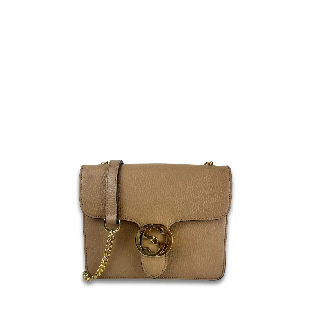 Pre-owned Calfskin Shoulder bags Gucci Beige Interlocking GG Shoulder Bag