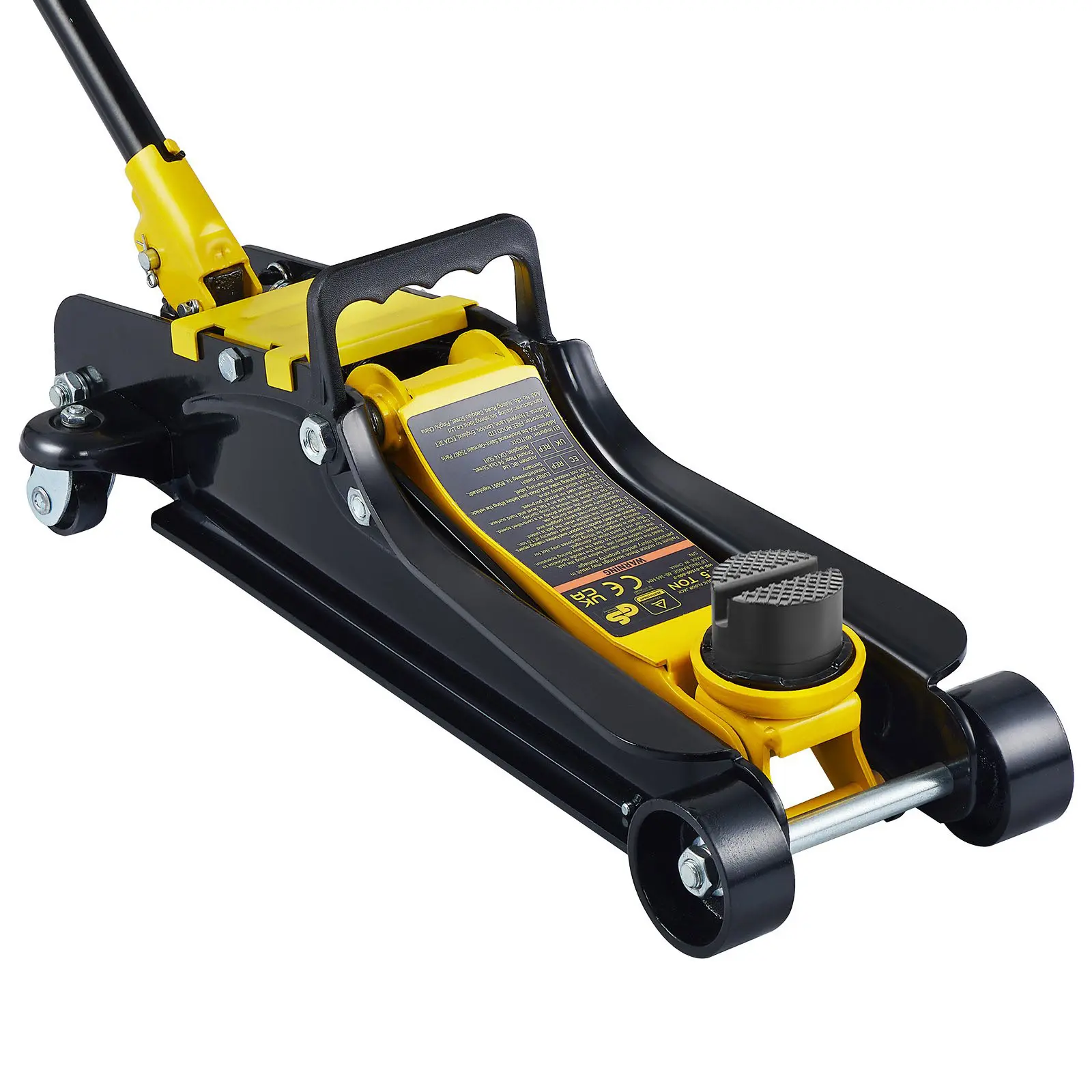 2.5 T Low Profile Heavy-Duty Rigid Steel Construction Trolley Jack for Cars/SUVs, Single Piston Lift Pump, Foam Handle Bumper, Rubber Saddle, 3.35"-14.96" Lifting Range for Vehicle Support