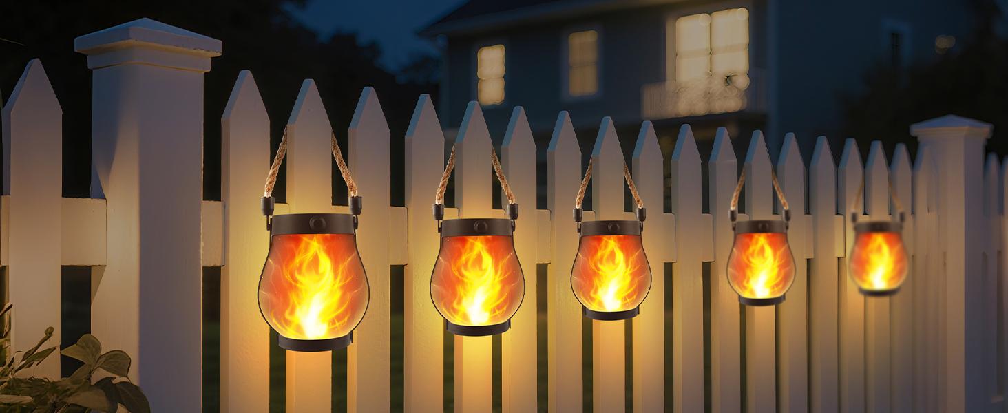 Flame Garden Light Solar Lanterns Outdoor with Dancing Flame Effect, Solar Powered Hanging Lantern Lights with Realistic Flickering Flames, Waterproof Decorative Lights for Front Porch Patio Garden Yard Table and Outdoor Decor