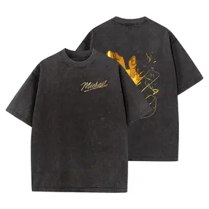 Unisex Vintage Washed 100% Cotton King Of Pop Michael Jackson Graphic Tee Retro Short Sleeve Crew Neck Casual Top for Fan Gift