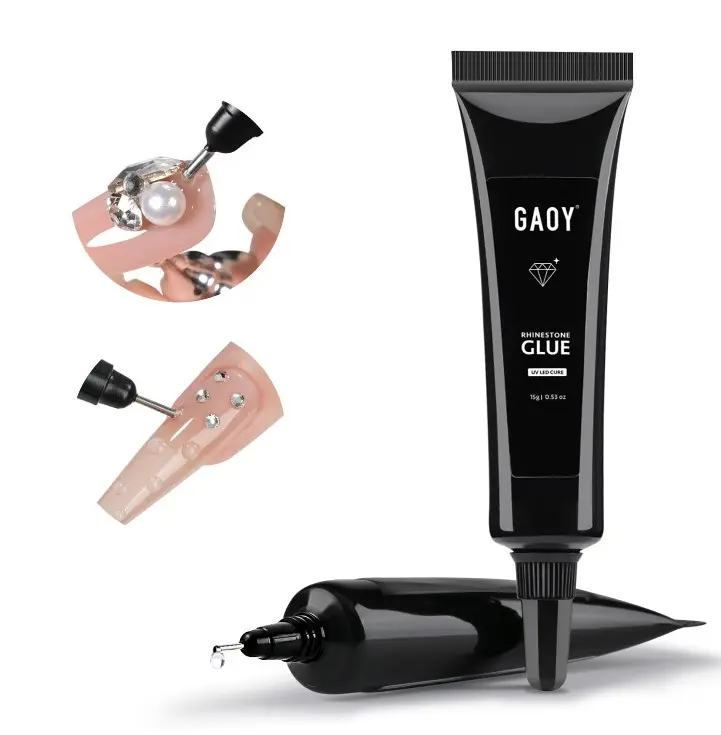 GAOY Multi-Functional Rhinestone Glue, Strong Adhesion 3D Gel Nail Art Glue for Nail Charms, Gems and Jewels Decoration, 15g No Wipe UV Light Cure
