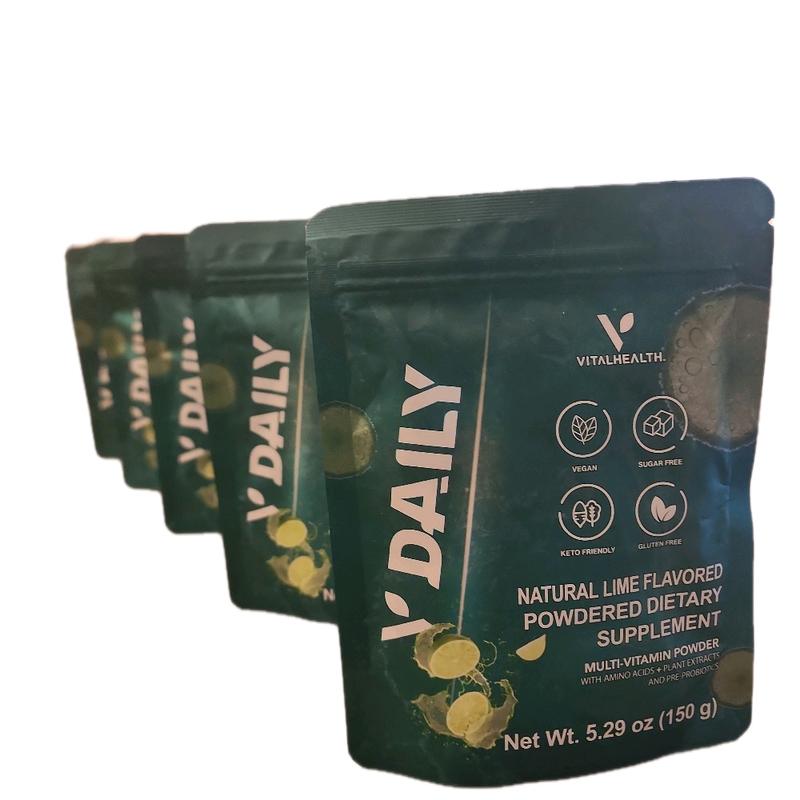 VitalHealth V-Daily Natural Lemon Flavor Optimum Multivitamin Supplement for Energy Immunity & Digestion Support 100% Natural GMP Certified Non-GMO Powdered Dietary Supplement Beverage Healthcare Fitness Edible