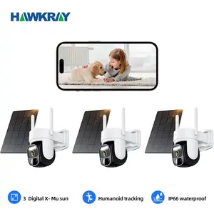 Hawkray Solar Outdoor Wireless Surveillance Camera, 2K 360° Panoramic Tilt Low-Power WiFi Surveillance Camera, CCTV WiFi Cam,  Motion detection PTZ, Color night vision, Two-way audio, Wireless Security camera Easy Installation Waterproof (3-pack)