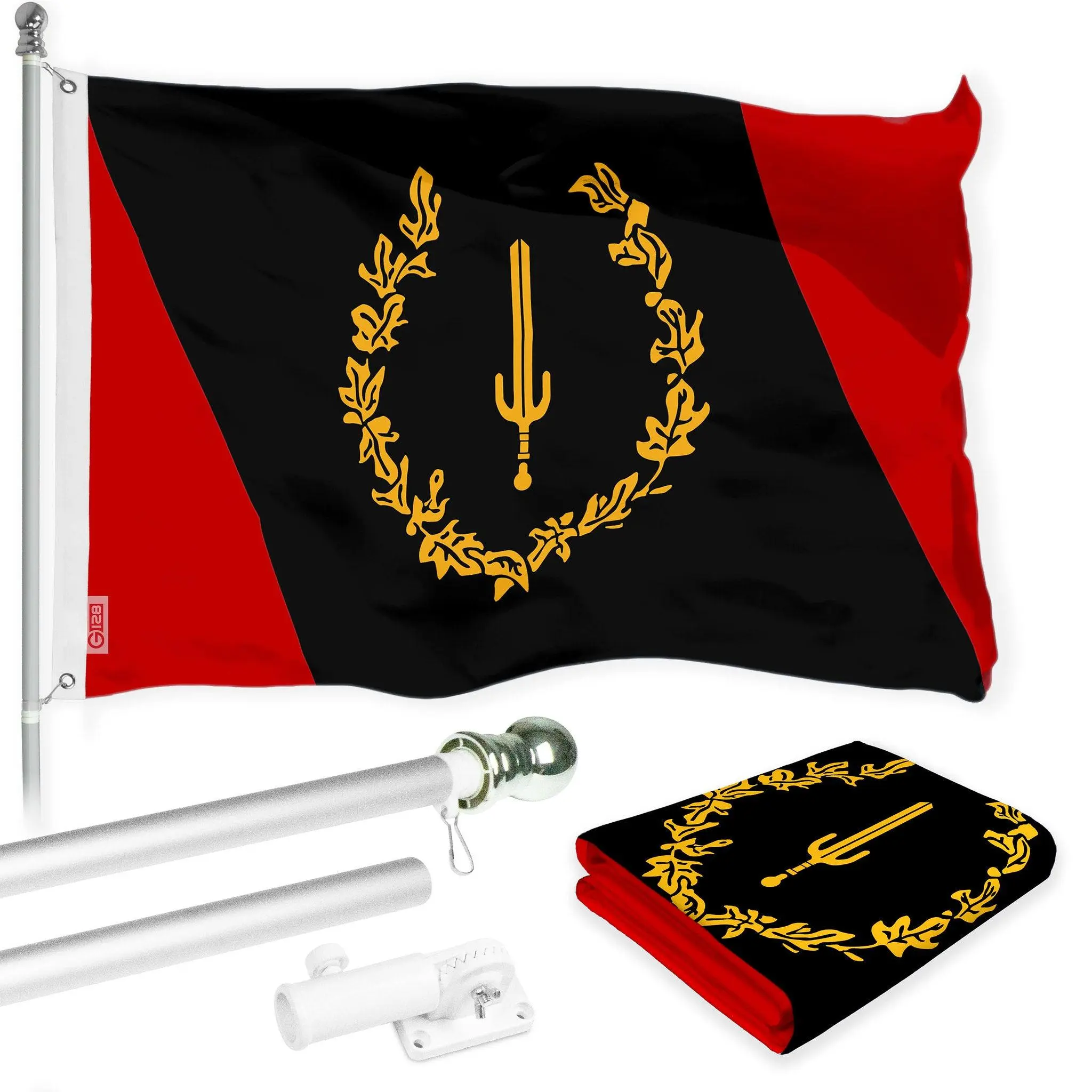G128 Combo Pack: 6 Ft Tangle Free Aluminum Spinning Flagpole (Silver) & Black American Heritage Flag 3x5 Ft, LiteWeave Pro Series Printed 150D Polyester | Pole with Flag Included