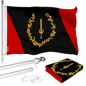 G128 Combo Pack: 6 Ft Tangle Free Aluminum Spinning Flagpole (Silver) & Black American Heritage Flag 3x5 Ft, LiteWeave Pro Series Printed 150D Polyester | Pole with Flag Included