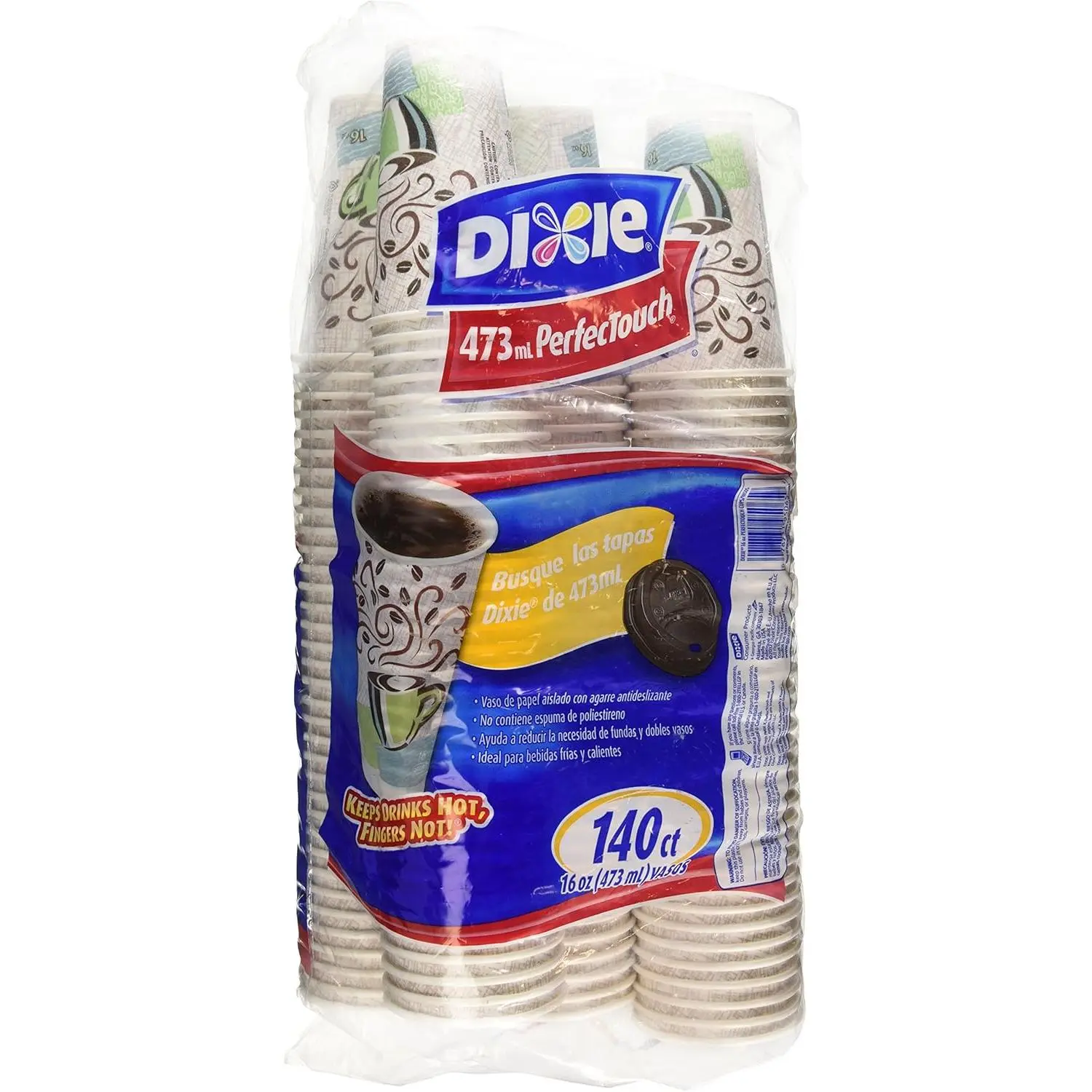 Dixie Perfectouch Insulated Paper Hot Cup, Coffee Haze Design, 140 Count