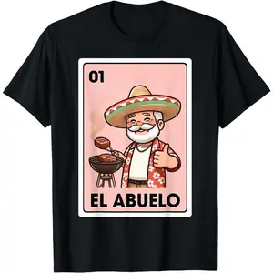 El Abuelo Grilling Grandpa Mexican Bingo Card Unisex T-Shirt Cotton Menswear Man Classic