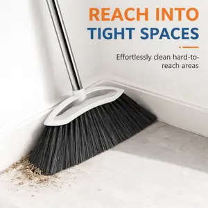 Heavy Duty Angle Broom with 54” Adjustable Long Handle – Indoor & Outdoor Sweeping Broom for Home, Kitchen, Garage, Patio & Commercial Use (White)