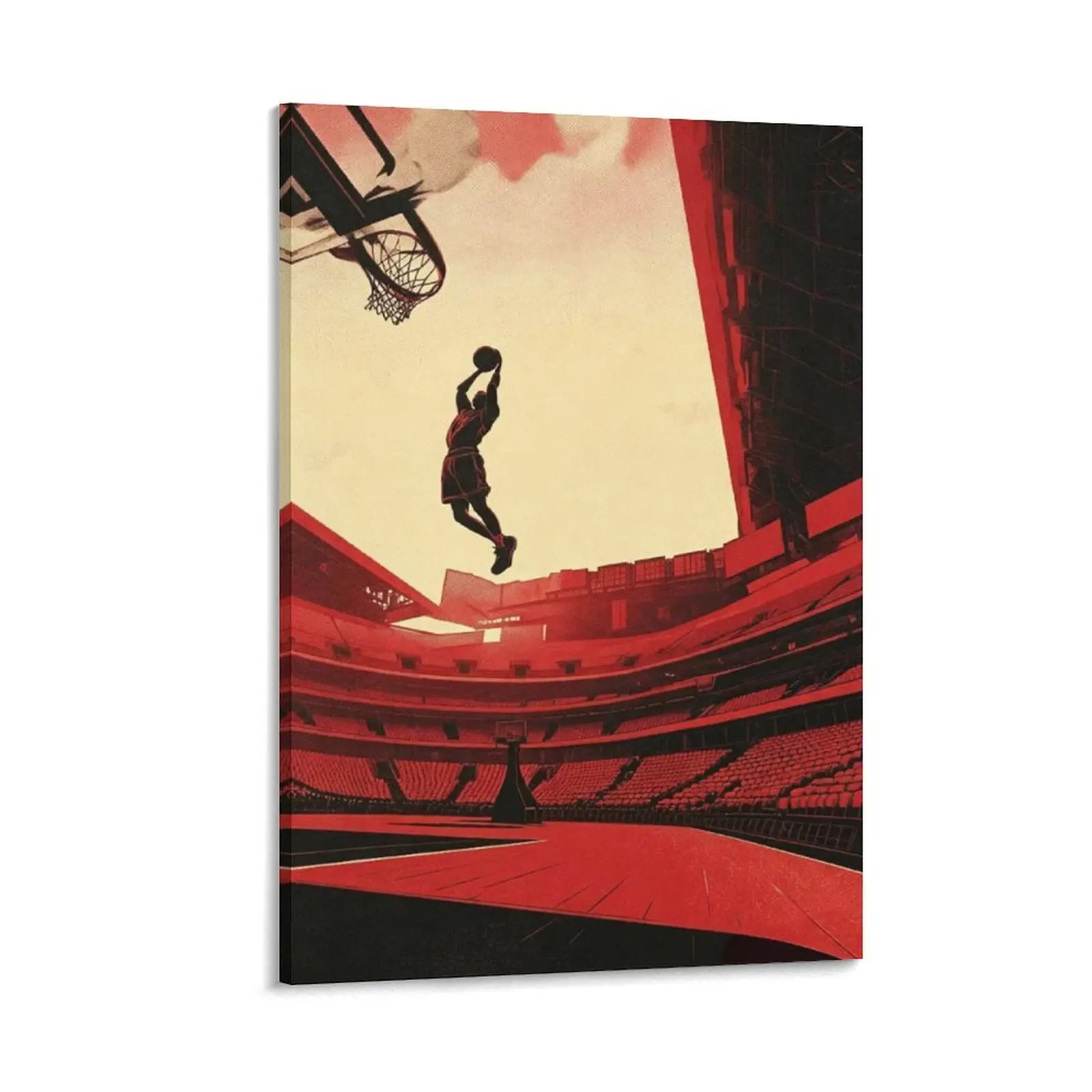 Dynamic Basketball Dunker Large-Format Poster, Vintage Sports Art Print, Minimalist Stadium-Themed Room Wall Decoration, Gift for Sports Fans, Artistic