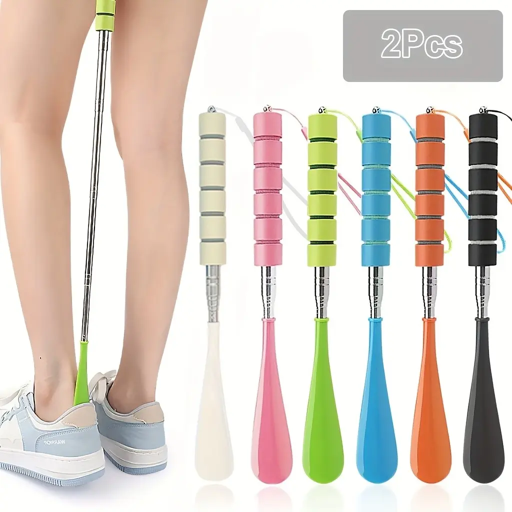 2-Pack Extendable Stainless Steel Shoe Horn, Non-Slip Tip, Ideal for Boots, Sneakers, High Heels, Space-Saving, Durable Metal Design