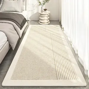 Modern Cream Color Carpet, Elegant Striped Pattern, Soft Plush Bedroom Rug, Home Decor Living Room Sofa Mat, Suitable for Various Rooms, Modern Area Rug