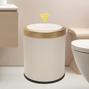 Automatic Motion Sensor Bathroom Trash Can with Lid, 10.5 Liter / 2.8 Gallon Touchless Trash Bin,   Proof Garbage Can, Small  Basket for Toilet, Office, Bedroom (Cream White)