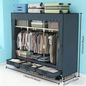 Portable Clothes Organizer for Small Spaces - Sturdy 16mm metal Frame, 3 Cubes + 3 Hanging Areas + 3 Drawers, Dust-Proof Closet for Quilts/Pillows clothing storage Closet Organizer apartment living room dressers for bedroom furniture set Wardrobe Armoire