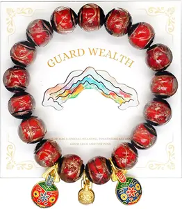 Colorful Gray Glaze Bracelet for Men and Women  Imperial Palace-Style -Swallowing Beast Family Guardian , Ancient Oriental Glazed Beads for Good Luck & Abundance Flow, Energy-Balancing Harmony Bracelet