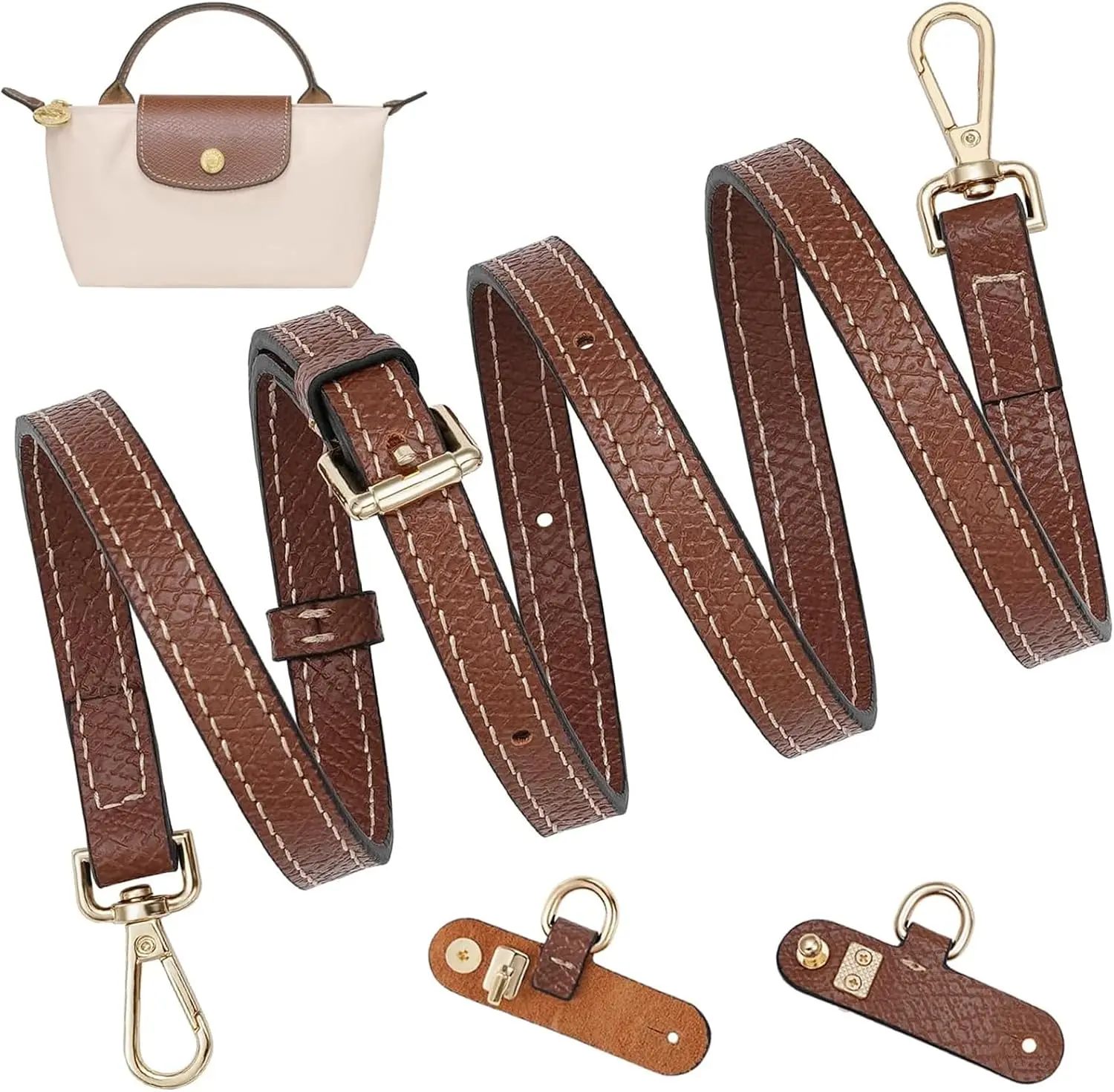 Crossbody Strap Replacement for Longchamp Mini Bag Adjustable Leather Shoulder Strap Conversion Kit (Length:94-114CM,Brown)