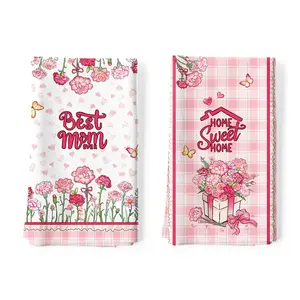 Mother's Day Floral Tea Towels, Polyester Kitchen Towel 18 × 26 inch, Quick Drying Dish Cloth for Party Anniversary Holiday Decoration, Housewarming Gifts for Mom