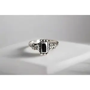Sterling Silver Black Onyx Bali Ring