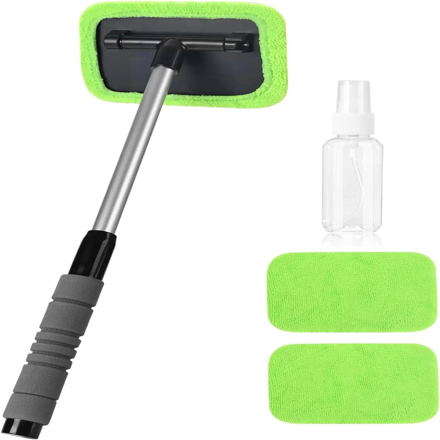 Car Windshield Glass Cleaning Tool, Multipurpose Cleaning Tool with Extendable Handle & 2pcs Reusable Cloth, Universal Auto Interior Accessories Glass