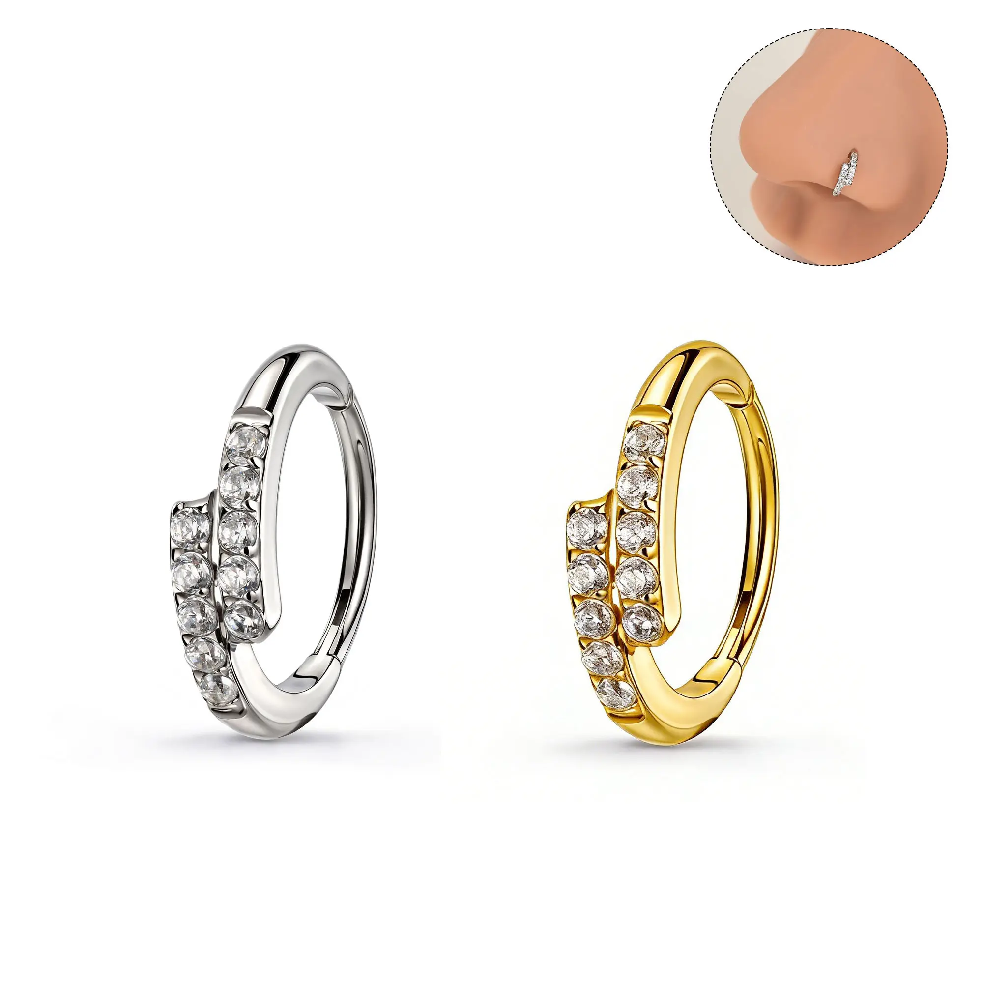 OUFER 20G 316L Stainless Steel Carved Rhinestone Accents Hinged Clicker Nose Ring - Secure Fit Nose Piercing Jewelry for Female, Casual Everyday Wear Chic Non-Tarnish Body Accessories OUFER 20G 316L Stainless Steel Carved Rhinestone Accents Hinged Clicker Nose Ring - Secure Fit Nose Piercing Jewelry for Female, Casual Everyday Wear Chic Non-Tarnish Body Accessories