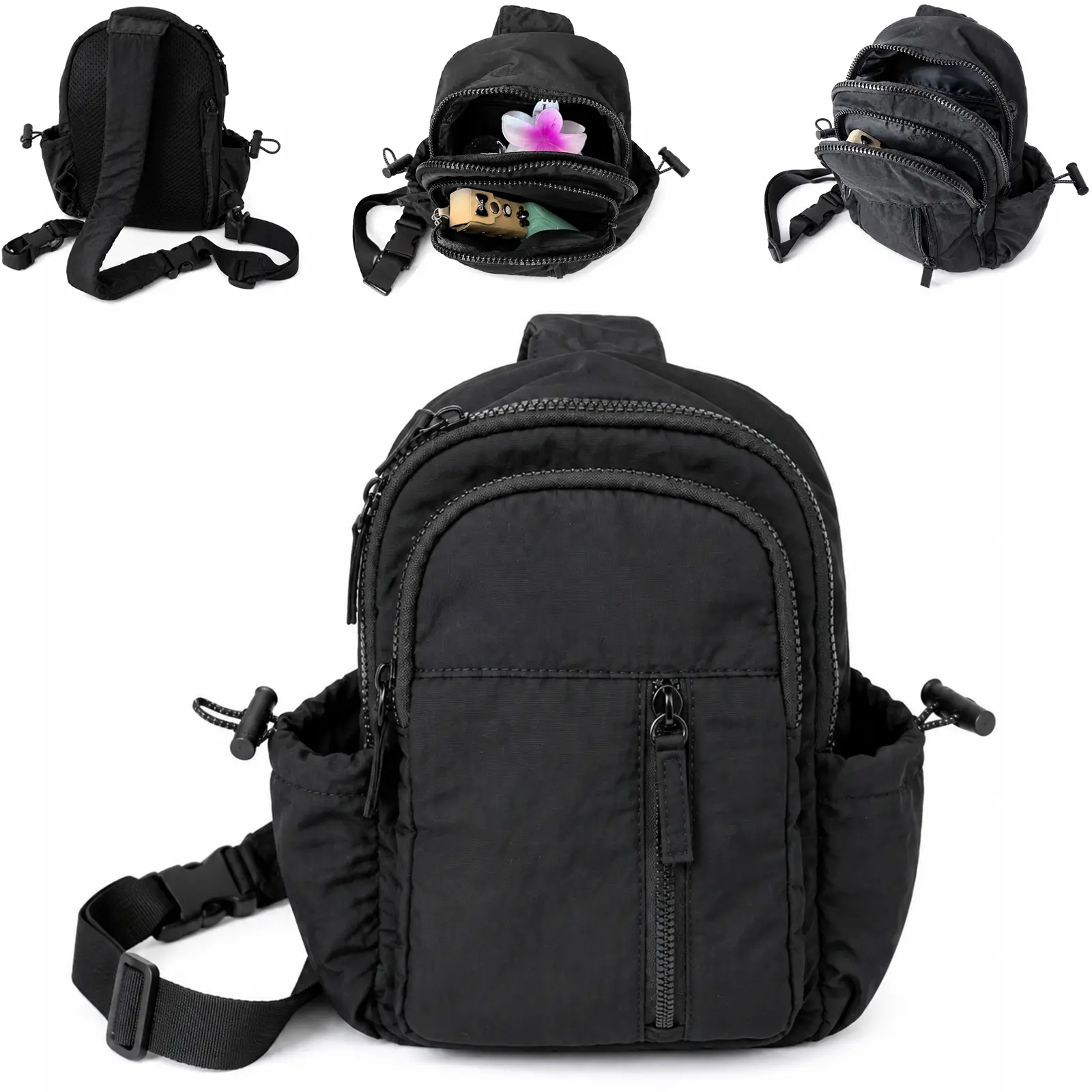 Black shoulder bag puffer crossbody bag handbag waist bag suitable for travel and hiking daily travel wallet