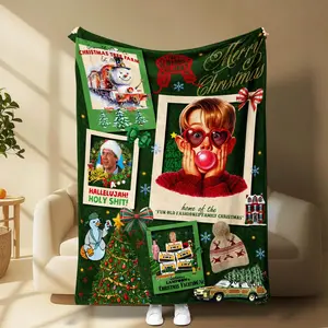 Home Alone Themed Christmas Blanket Featuring Kevin, Wet Bandits, Fuller Harry Lyme Marv Murchins pizza battle plan and iconic quotes. Cozy Soft Festive Perfect For Holiday DéCor, Movie Nights As A Fun Christmas Gift For Family Fans Of The Classic Film