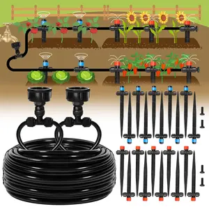 55FT Quick-Connect Drip Irrigation Kit, Garden Watering System DIY Automatic Irrigation Equipment Set for Lawn Raised Bed Greenhouse Plant Watering with 1/4'' Tubing, Drip Emitters, Connectors