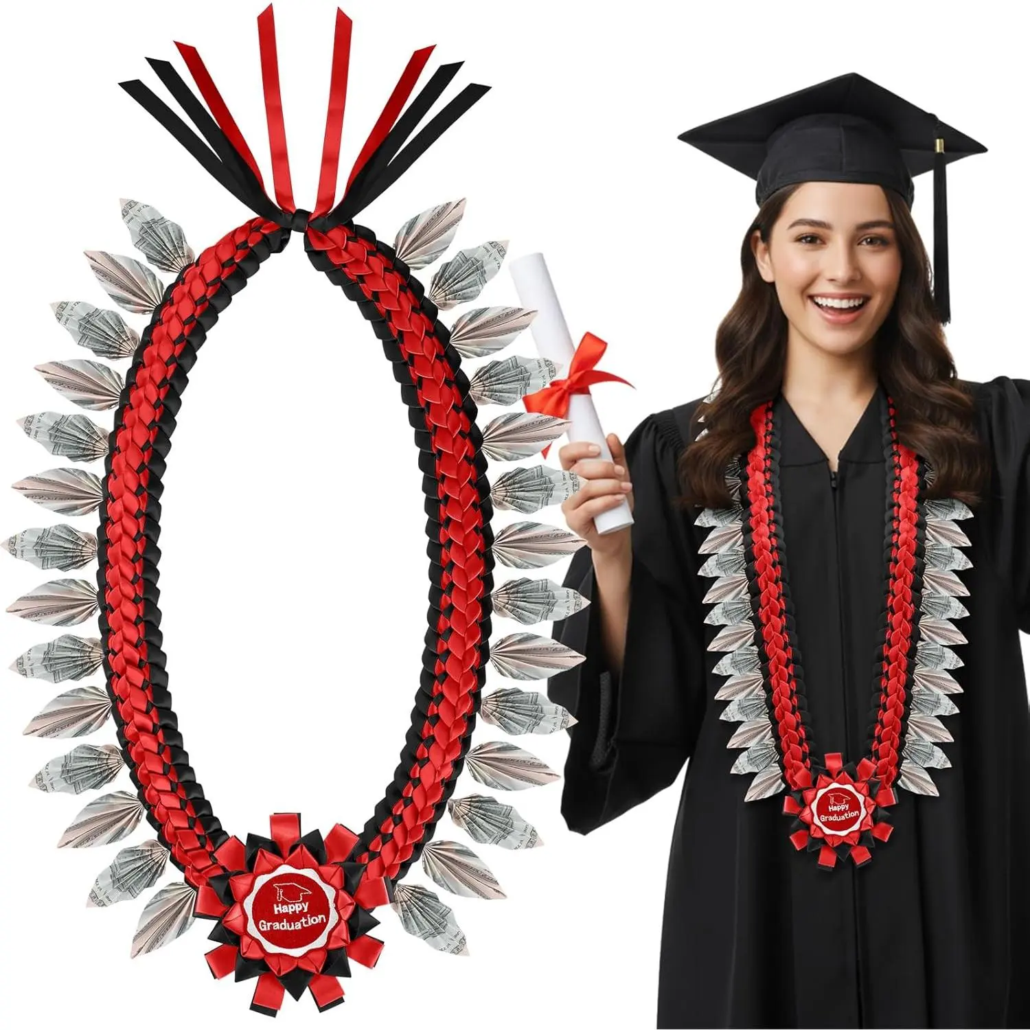 2026 Graduation Money Lei Braided Ribbon for Class of 2026 47.24 Inch DIY Cash Creative Gifts for 2026 Graduates