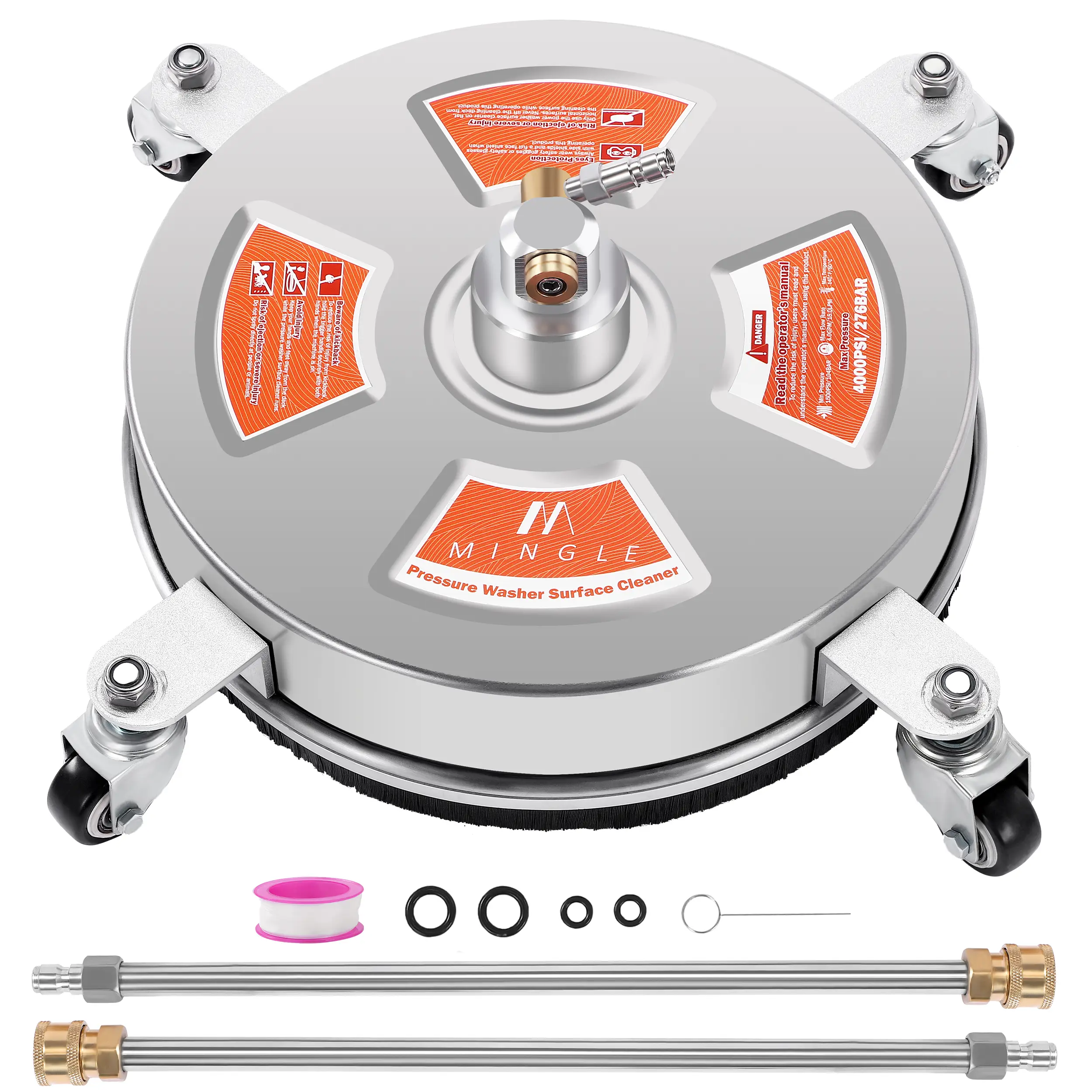 M MINGLE 14'' Pressure Washer Surface Cleaner Attachment, Driveway Power Washer Accessory with 2 Extension Wand, 1/4" Quick Connect, 4000 PSI