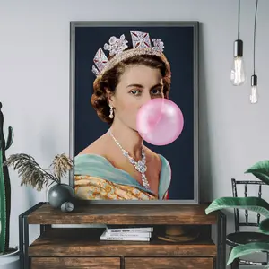 Room Decor, Bubblegum Wall Art, British Royal Family Poster, Queen Elizabeth Portrait Print, Urban Wall Decor