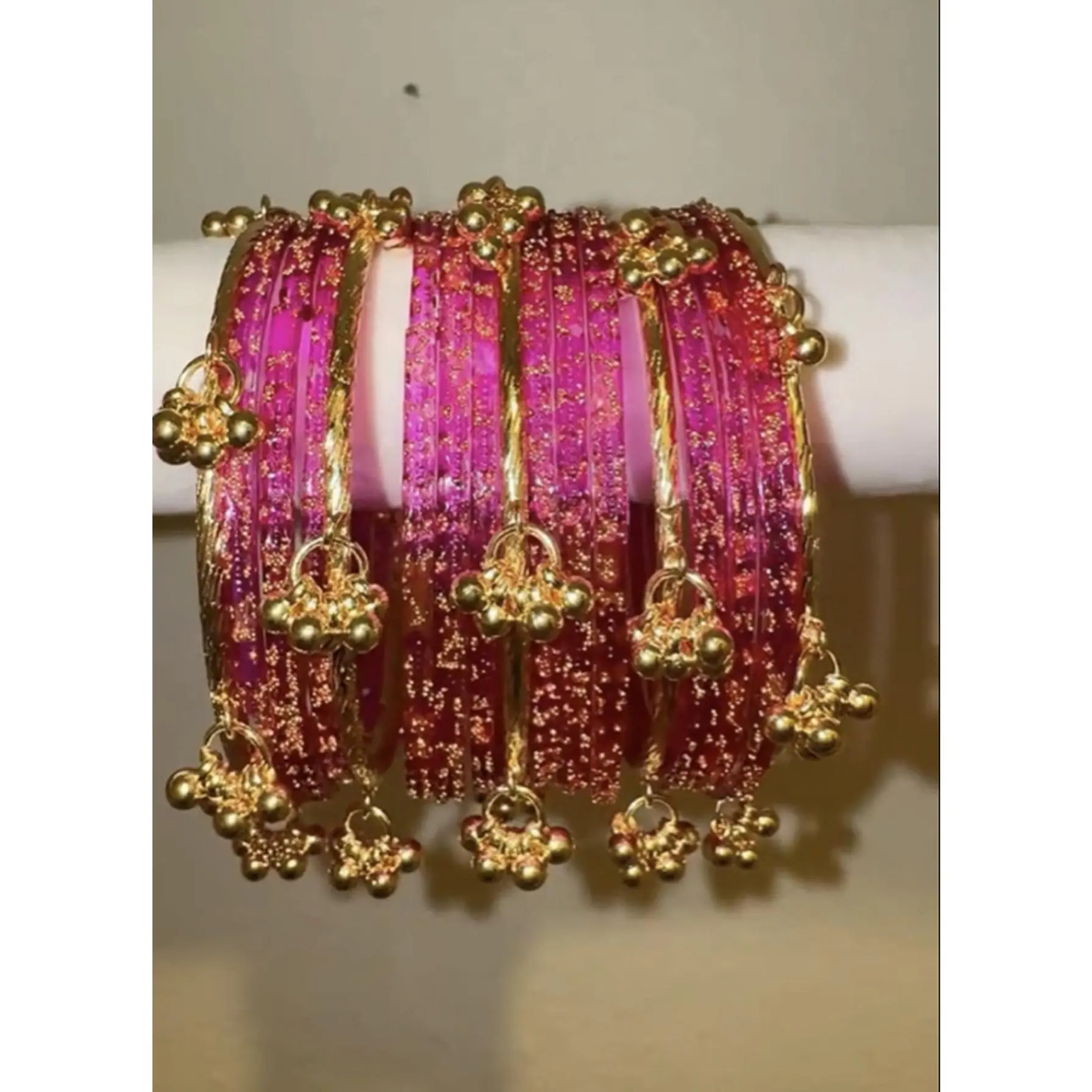 Kashmiri Bangles - Pink and Gold Color, Multiple Pieces, Traditional Design, Ideal for Special Occasions