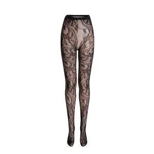 TheMogan Bella Chic HIGH RISE PANTY HOSE WITH DESIGNS Casual Rock Gothic Y2K Style Stretchy Sheer Fabric One Size Fits Most - LACE  Stockings
