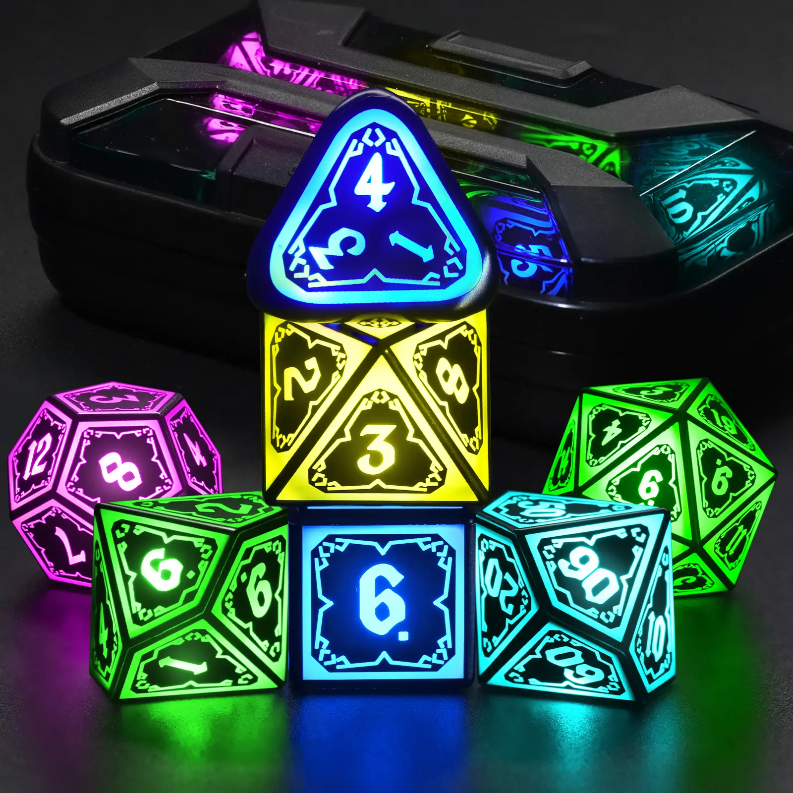 Cool Light Up Rechargeable Polyhedral Dice Set for Dungeons and Dragons Enthusiasts - DND Role Playing Game Dice with Charging Case, Rechargeable Convenience Gift