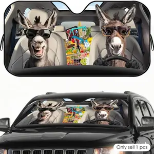 Driving Donkeys Animal Sun Visor Reusable Aluminum Foil UV Protector Heat Five-Layer Insulation Windshield Sunshades Keeps Car Cool Protects Dashboard Foldable Fits Most Vehicles SUV Truck