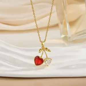 Women's Cherry Necklace Does Not Fade High-end Pendant Versatile Clavicle Chain