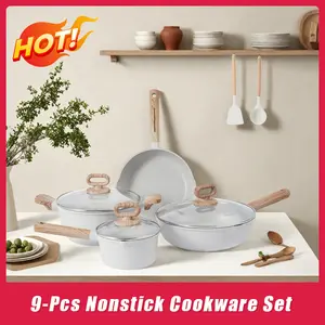 Premium 9-Piece Healthy Pots and Pans Set for Modern Kitchens - Nonstick Cookware with Tempered Glass Lids & Silicon Spatula, Ideal for Newlyweds, Cooking Enthusiasts - Oven Safe to 450°F, Gift-Ready Packaging ware utensilios decocinas inquímicos
