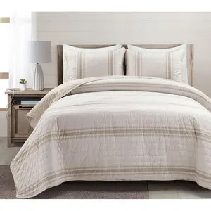 Farmhouse Stripe Rev Cotton Quilt Set F/Q by Lush Decor