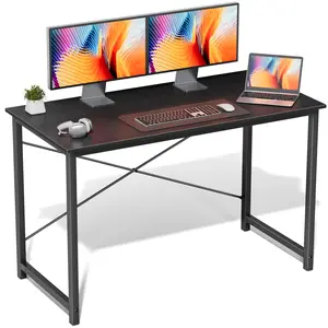 Modern Computer Office Desk for Small Spaces, 47 Inch Writing Gaming Work Desk with Sturdy Metal Frame & X-Brace Support, Ergonomic Home Office Desk for Laptop, Study, Gaming & Kids Use, Easy Assembly, Black