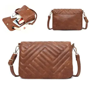 1pc European American Retro Quilted Chevron Crossbody Bag for Women, Soft PU Leather Shoulder Purse with Magnetic Snap Flap & Adjustable Long Strap, Large Capacity Multi-Compartment, Fashion Versatile Bag for Commute Shopping Dating