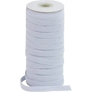 Flat Elastic Band for Sewing, 3/8 inch 50 Yards High Elasticity White Elastic Cord Rope Knit Elastic Spool for Sewing DIY Crafts