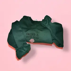 Embroidered “TATTED AND WELL READ” trendy and minimalist monochromatic crewneck neutral