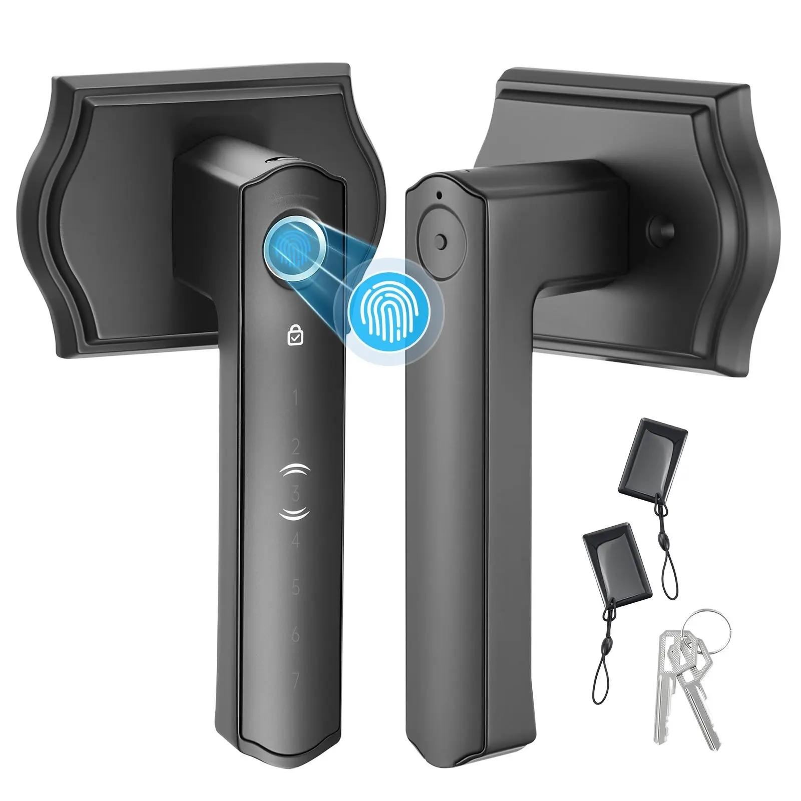 Fingerprint Door Lock Set With Biometric Knob And Handle, Keyless Entry Security Lock, Locking System, One-Time Code, Anti-Peeking Password, Easy Installation Kit, Suitable For Home And Apartment, Matte Black Finish