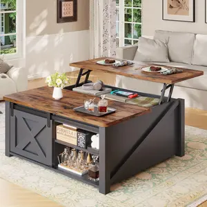 31.5" Lift Top Coffee Table with Storage, Square Coffee Tables for Living Room, Farmhouse Coffee Table with Large Hidden Storage Compartment and Adjustable Shelves, Black